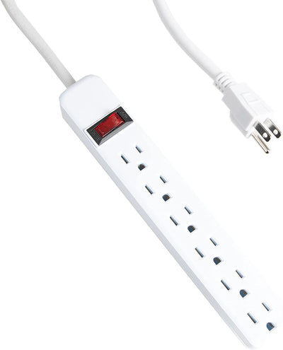 6 Outlet Surge Protector Power Strip - 14/3 SJT White Surge Suppressor with 15 Foot Long Extension Cord, 15A/1875W, ETL Listed
