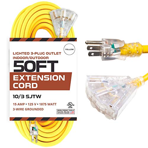 50 ft. x 12/3 Gauge Multiple Outlet Extension Cord with Indicator