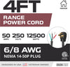 4 Prong Range Cord, 4 Foot - Heavy Duty 6/8 AWG 50 Amp Power Cable, NEMA 14-50P Plug to 4 Wire