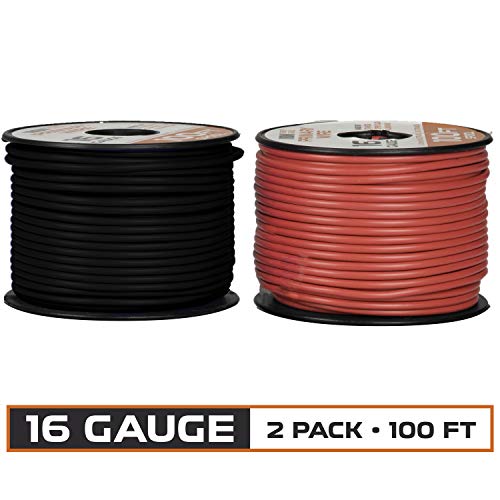 16 Gauge Primary Wire - 2 Roll Red & Black Pack - 100 Ft of Copper Clad Aluminum Wire per Roll