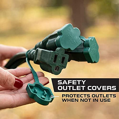 1 to 4 Extension Cord Splitter-13 Ft Green Power-16/3 Outdoor Outlet