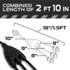 5 Pack of 1 to 3 Extension Cord Splitters - 1.5 Foot Outlet Saver - 16/3 Black