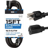 15 Ft Outdoor Extension Cord - 16/3 Durable Black Cable