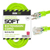 50 Ft Neon Green Extension Cord - 16/3 SJTW Lighted Outdoor High Visibility Electrical Cable with 3 Prong Grounded Plug for Safety