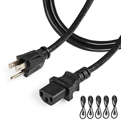 5 Pack of 3 Ft Power Cords for TV Computer or Monitor (NEMA 5-15P to C13) - 18/3 Replacement Audio & Video Power Cable, Black
