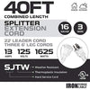 1 to 3 Extension Cord Splitter - 28 Foot White Power Squid - 16/3 SJTW Outdoor Outlet & Plug Splitter Cable