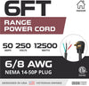 4 Prong Range Cord, 6 Foot - Heavy Duty 6/8 AWG 50 Amp Power Cable, NEMA 14-50P Plug to 4 Wire
