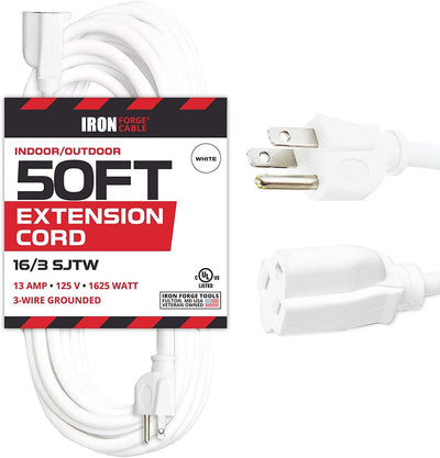50 Ft White Extension Cord - 16/3 SJTW Durable Electrical Cable