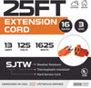 25 Ft Orange Extension Cord - 16/3 SJTW Heavy Duty Outdoor Extension Cable with 3 Prong Grounded Plug for Safety - Great for Garden & Major Appliances