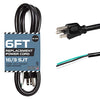 16 AWG Replacement Power Cord with Open End - 6 Ft Black Extension Cable, 16/3 SJT, NEMA 5-15P